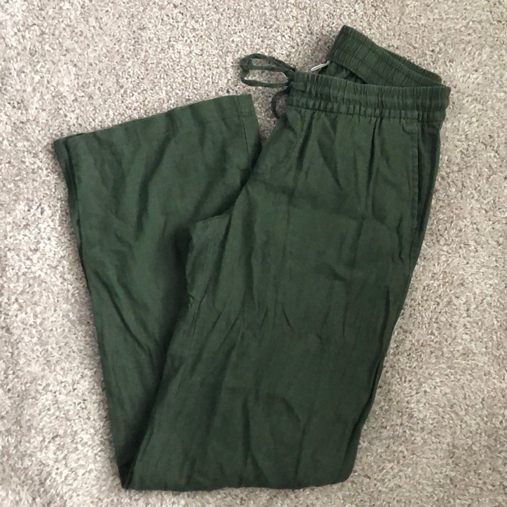 Olive green linen drawstring pants